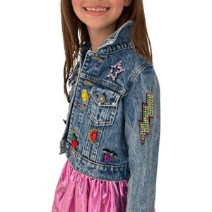 NWOT Lola + The Boys Beaded Crystal Fruit Croppedl Embellished Jean Jacket